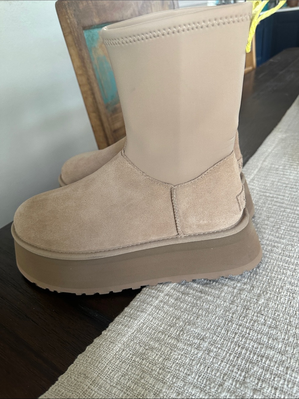 UGG Beige Suede Platform Chelsea Boots - Picture 2 of 5